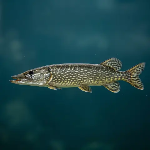 Northern pike, an elongated green predator with white spots